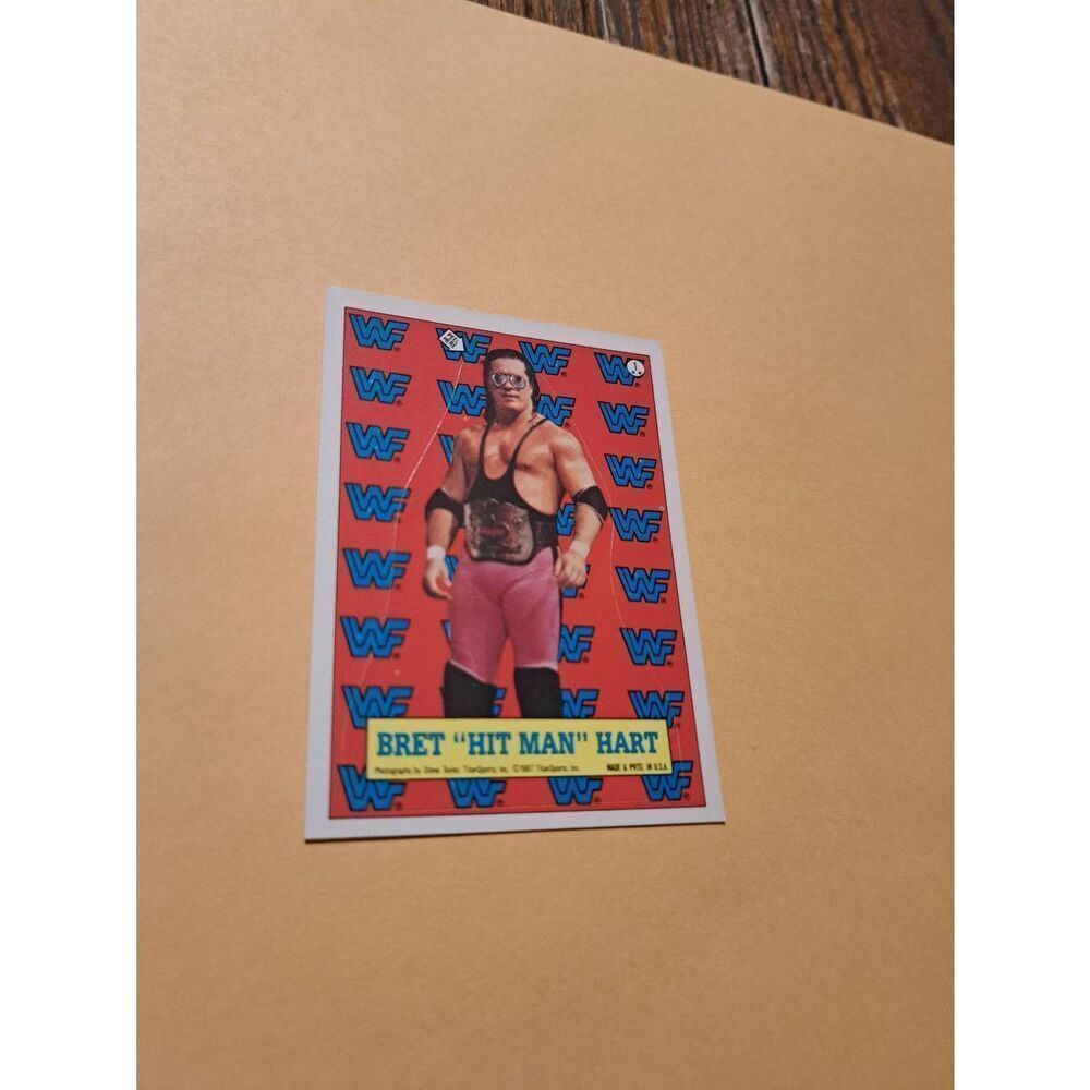 Vintage 1987 WWF Titan Sports Bret Hitman Hart Sticker Puzzle Back Trading Card